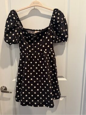 Camila Coelho Black and White Polka Dot Puff-Sleeve Mini Dress